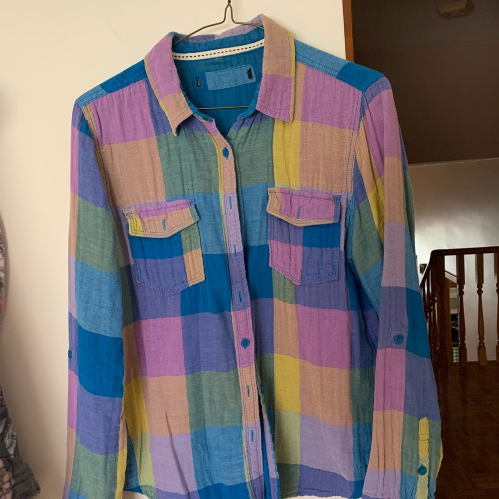 Colorful Plaid Button-Up Shirt